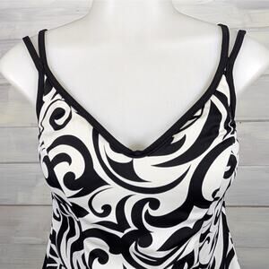 Miraclesuit Tankini Top Malibu Womens 8 Double Strap Paisley Black White Neutral